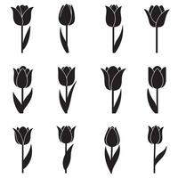 Classic tulip shapes in silhouette form for minimalist flower design sets vector