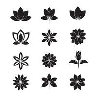 Simple flower petal logo symbol collection in solid black for branding and print elements vector