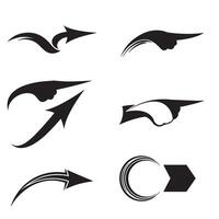 Navigation themed silhouette icons with curved arrows and hand direction line art vector