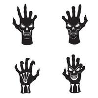 Bold silhouette set of angry skulls with hands perfect for gothic illustration needs vector