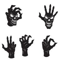 Skull gesture and hand sign silhouette set with aggressive theme for print design vector