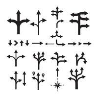 Directional arrow icon silhouettes used for layout maps menus and button symbols vector