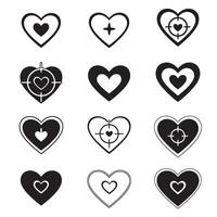 Artistic heart target icons in silhouette style for holiday and greeting card design vector