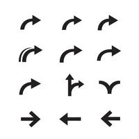 Curved arrows and direction hand symbols in a minimal silhouette icon bundle for UI vector