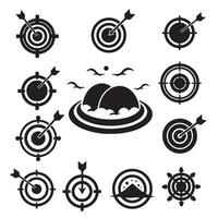Crosshair target shapes in silhouette style for military UI elements vector
