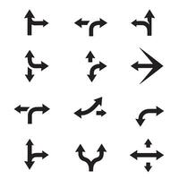 Diverse direction icons and flat arrow logos in bold pointing silhouette style vector
