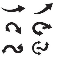 Navigation and direction symbol pack with curved arrows and silhouette pointing hands vector