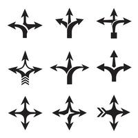 Flat arrow icon design bundle with direction symbols in clean logo silhouette format vector