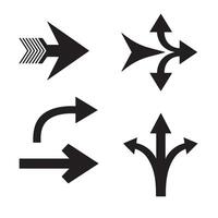 Organized arrow icon silhouette set for direction signage and app navigation vector
