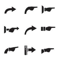 Curved direction arrows and hand symbols in a minimalist silhouette icon bundle vector