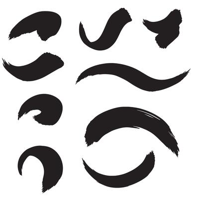 Artistic curved stroke collection with gesture brush styles in clean silhouette format