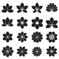 Decorative flower icon pack with abstract shapes in black for art design and brand labels vector