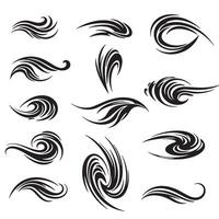 Minimalist swirl and swoosh ornament graphics in a silhouette design pack vector