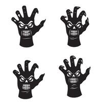 Skull with expressive hand gestures in silhouette set for alternative fashion art vector