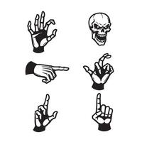 Set of angry skull and hand silhouettes for Halloween theme and edgy branding use vector