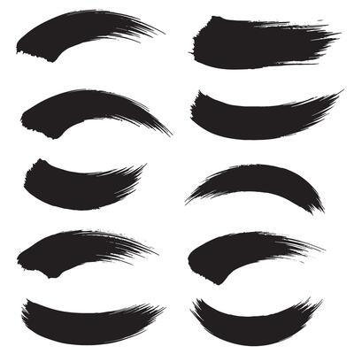 Artistic collection of pointing curves and flowing brush strokes in silhouette format