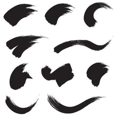 Unique pointing curve brush stroke designs in a creative black silhouette collection