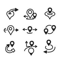 Directional arrow and hand pointer silhouettes in a curved line art icon bundle for design vector