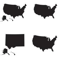 Complete USA map pack with state borders in simple silhouette layout for design use vector