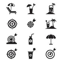 Silhouette icons for aim symbols and summer elements in bold style vector