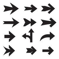 Bold silhouette bundle of direction logos and flat arrow pointing symbols for signs vector