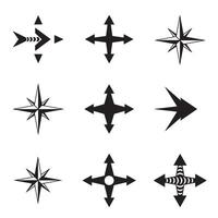 Flat direction arrow design pack with bold navigation and pointing silhouette icons vector