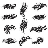 Elegant swirl ornament set with curved swoosh shapes in silhouette format vector