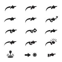 Navigation icons in silhouette with curved arrows and hand pointing graphic elements vector