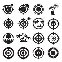 Summertime vibe icons with target marks in clean silhouette bundle vector