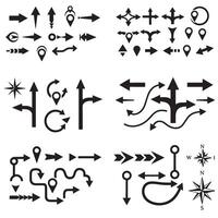 Dark directional icon silhouette collection ideal for mobile UI and system indicators vector