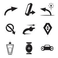 Silhouette icons of curved arrows pointing hands and navigation signs in a bold design set vector