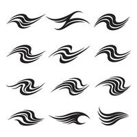 Swirl decoration set with abstract swooshes in stylish silhouette layout vector