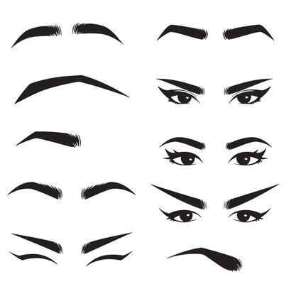 Eyebrow and eye shape icon collection for beauty salon design in silhouette style