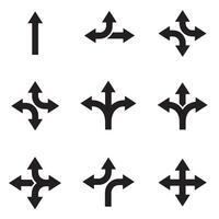 Flat direction symbol icons with arrows and pointing logo silhouettes for signage vector