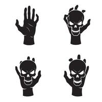 Skull and hand silhouette bundle in aggressive style for horror or tattoo design art vector