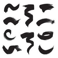 Bundle of smooth curved brush icons and gesture pointing strokes in black silhouette vector