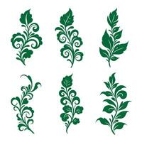 Swirl leaves ornament collection perfect for traditional design and botanical motifs vector