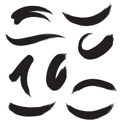 Creative bundle of hand drawn curved brushes and gesture strokes in silhouette style
