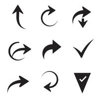 Clean design bundle with curved arrows hand pointers and directional icon silhouettes vector