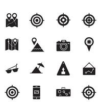 Bold design target and beach symbol icons in silhouette for creatives vector