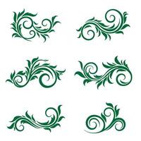 Swirl leaves ornament set design ideal for rustic wedding elements and nature patterns vector