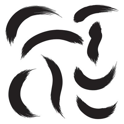 Brush design set of curve lines and pointing strokes in clean silhouette style