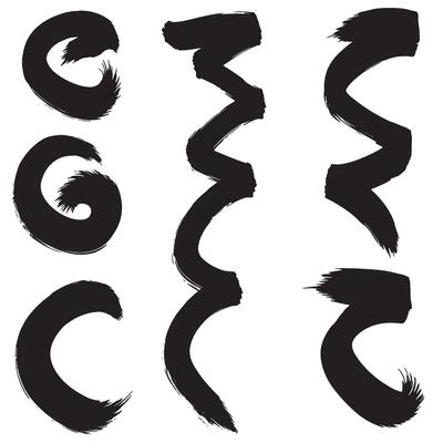 Gesture brush icon bundle with curved strokes in a stylish silhouette format