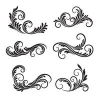 Swirl leaves ornament set with artistic botanical style for frame and border layouts vector
