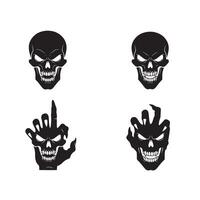 Scary skull with hand silhouette set perfect for dark theme posters and branding vector
