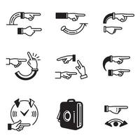 Curved navigation arrow icons and pointing hands in a clean graphic silhouette bundle vector
