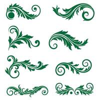 Swirl leaves ornament set used in nature inspired art and botanical decorative themes vector