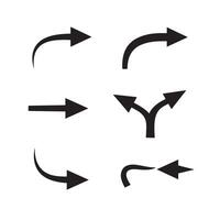 Collection of curved arrows and pointing hand symbols in black silhouette line design vector