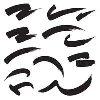 Bundle of pointing curve strokes and artistic brushes in bold silhouette graphic style vector