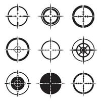 Tactical crosshair icon bundle in sharp silhouette for shooter interface design vector